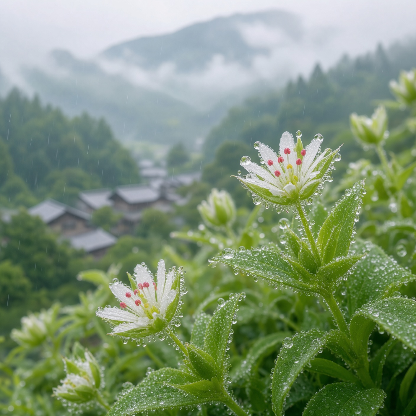 ハコベと安曇野の雨